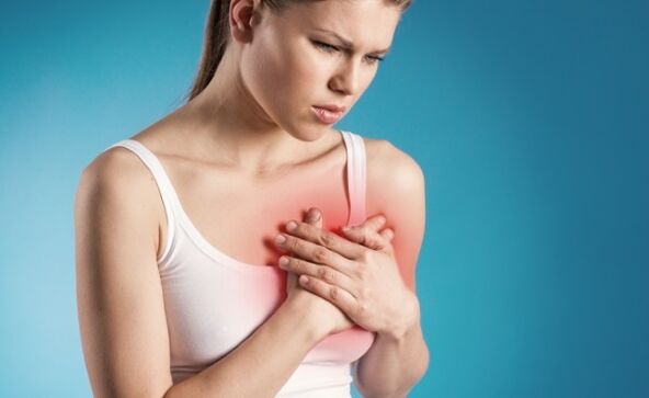 A feeling of intense pain in the region of the heart is one of the signs of thoracic osteochondrosis